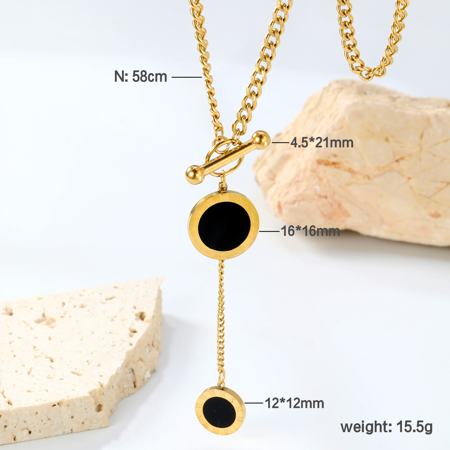 Minimalist OT Buckle Black Dial Necklace, Gold-plated